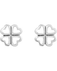E&e Sterling Silver Clover With Heart Stud Earrings - Brown