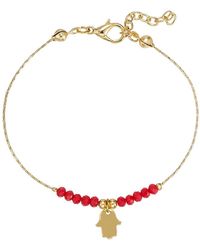 E&e Gold Plated Hamsa Hand Crystal Beads Bracelet - Red