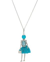 E&e Light Blue Embellished With Cz Baby Doll Necklace - Black