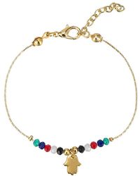 E&e Gold Plated Hamsa Hand Crystal Beads Bracelet - Metallic
