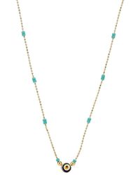 E&e Gold Plated Beaded Necklace With Evil Eye Charm - Metallic