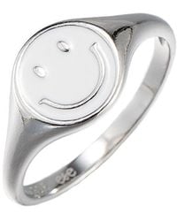 E&e Sterling Silver Smiley Face Ring - Metallic