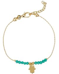 E&e Gold Plated Hamsa Hand Crystal Beads Bracelet - Blue