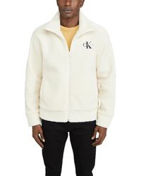Calvin Klein Sherpa Quarter Zip Popover Hoodie - White