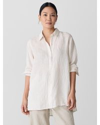 Eileen Fisher - Puckered Organic Linen Stripe Classic Collar Shirt - Lyst