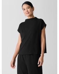 Eileen Fisher - Crinkled Jersey Funnel Neck Top - Lyst