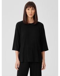 Eileen Fisher - Variegated Rib Knit Crew Neck Long Top - Lyst
