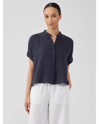 Eileen Fisher - Organic Cotton Gauze Short-sleeve Shirt - Lyst