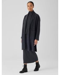 Eileen Fisher - Lightweight Boiled Wool High Collar Coat In Regenerative Wool - Lyst