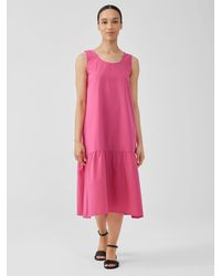 Eileen Fisher - Washed Organic Cotton Poplin Tiered Dress - Lyst