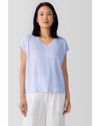 Eileen Fisher - Organic Linen Jersey V-neck Tee - Lyst