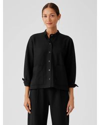 Eileen Fisher - Boiled Wool Jersey Mandarin Collar Shirt Jacket - Lyst