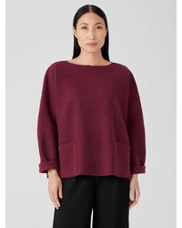 Eileen Fisher - Lightweight Boiled Wool Bateau Neck Top In Regenerative Wool - Lyst