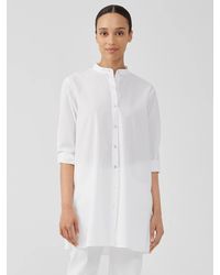 Eileen Fisher - Washed Organic Cotton Poplin Mandarin Collar Long Shirt - Lyst
