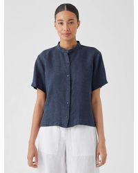 Eileen Fisher - Washed Organic Linen Délavé Band Collar Shirt - Lyst