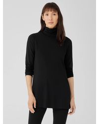 Eileen Fisher - Fine Jersey Scrunch Neck Long Top - Lyst