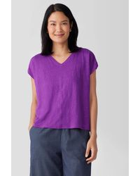 Eileen Fisher - Organic Linen Jersey V-neck Tee - Lyst