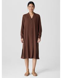 Eileen Fisher - Silk Georgette Crepe Notch Collar Shirtdress - Lyst