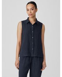 Eileen Fisher - Puckered Organic Linen Sleeveless Shirt - Lyst