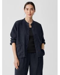 Eileen Fisher - Puckered Organic Linen Band Collar Shirt Jacket - Lyst