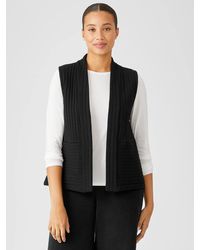 Eileen Fisher Organic Cotton Channels High Collar Vest - Black