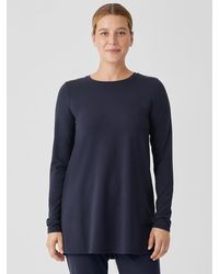 Eileen Fisher - Stretch Jersey Knit Crew Neck Long Top - Lyst