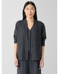 Eileen Fisher - Washed Organic Linen Delave High Collar Jacket - Lyst