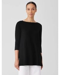Eileen Fisher - Organic Linen Jersey Bateau Neck Top - Lyst