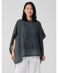 Eileen Fisher - Linen Cotton Sheer Check Poncho - Lyst