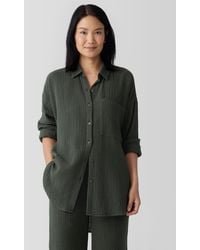 Eileen Fisher - Organic Cotton Lofty Gauze Classic Collar Long Shirt - Lyst