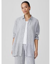 Eileen Fisher - Striped Organic Linen Crinkle Classic Collar Shirt - Lyst
