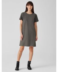 Eileen Fisher - Washable Stretch Crepe Jewel Neck Dress - Lyst