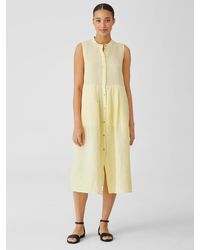 Eileen Fisher - Garment-dyed Organic Handkerchief Linen Pleated Dress - Lyst
