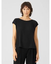 Eileen Fisher - Silk Georgette Crepe Shirred-back Top - Lyst