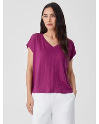 Eileen Fisher - Organic Linen Jersey V-neck Tee - Lyst