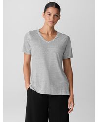 Eileen Fisher - Striped Organic Linen Jersey V-neck Tee - Lyst