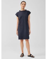 Eileen Fisher - Organic Cotton Pucker Mock Neck Dress - Lyst