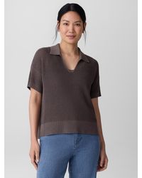 Eileen Fisher - Cotton Silk Cord Split Neck Top - Lyst