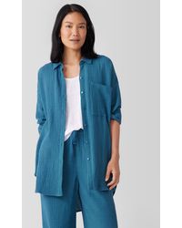 Eileen Fisher - Organic Cotton Lofty Gauze Classic Collar Long Shirt - Lyst