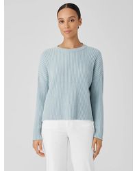 Eileen Fisher - Cotton And Recycled Cashmere Crew Neck Box-top - Lyst