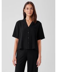 Eileen Fisher - Silk Georgette Crepe Notch Collar Shirt - Lyst