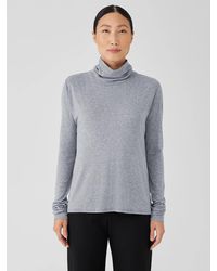 Eileen Fisher - Ribbed Pima Cotton Blend Turtleneck Top - Lyst