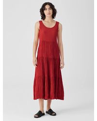 Eileen Fisher - Crushed Silk Tiered Dress - Lyst