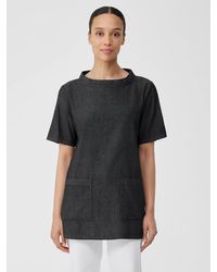 Eileen Fisher - Airy Organic Cotton Twill Mock Neck Long Top - Lyst