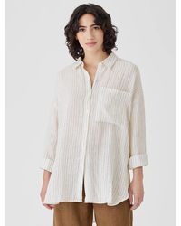 Eileen Fisher - Puckered Organic Linen Classic Collar Long Shirt - Lyst