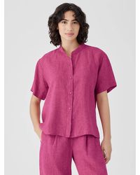 Eileen Fisher - Washed Organic Linen Délavé Band Collar Shirt - Lyst