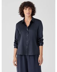 Eileen Fisher - Silk Georgette Crepe Classic Collar Shirt - Lyst