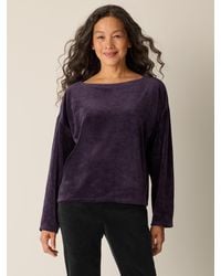 Eileen Fisher - Cozy Velour Knit Bateau Neck Top - Lyst
