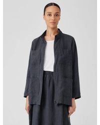 Eileen Fisher - Washed Organic Linen Délavé Stand Collar Jacket - Lyst