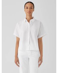 Eileen Fisher - Washed Organic Cotton Poplin Short-sleeve Shirt - Lyst